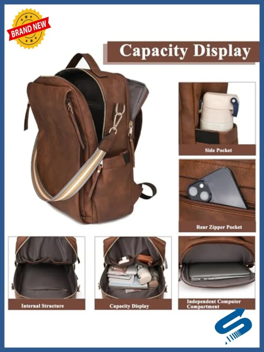 Large Convertible Travel Backpack Purse for Women Faux Leather Laptop Bag